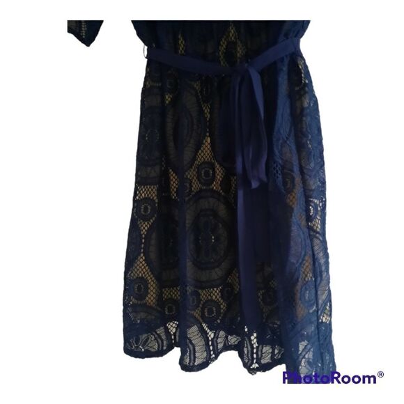 Chelsea And Violet Blue Lace Overlay Belted Dress - Picture 4 of 5